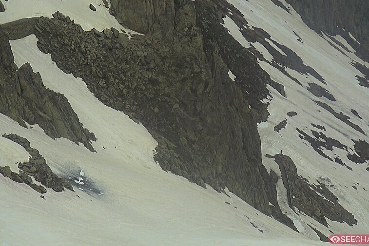 Webcam view from the top of the Brevent (2525 metres) overlooking Planpraz and the Brevent ski area in Chamonix