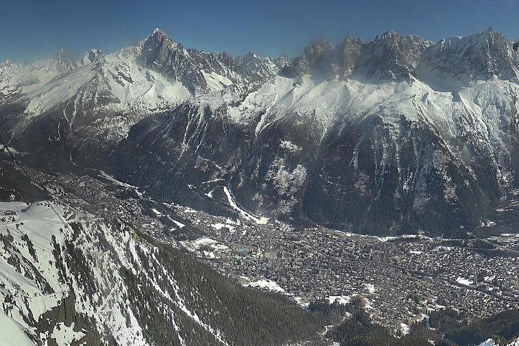 a panoramic webcam image of chamonix