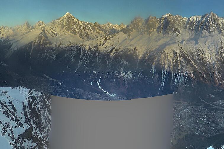 Awesome webcam view of the Chamonix valley from the top of the Brevent (2525 metres).  You can see the whole of Chamonix town, the Brevent ski area, and the Mont Blanc range.