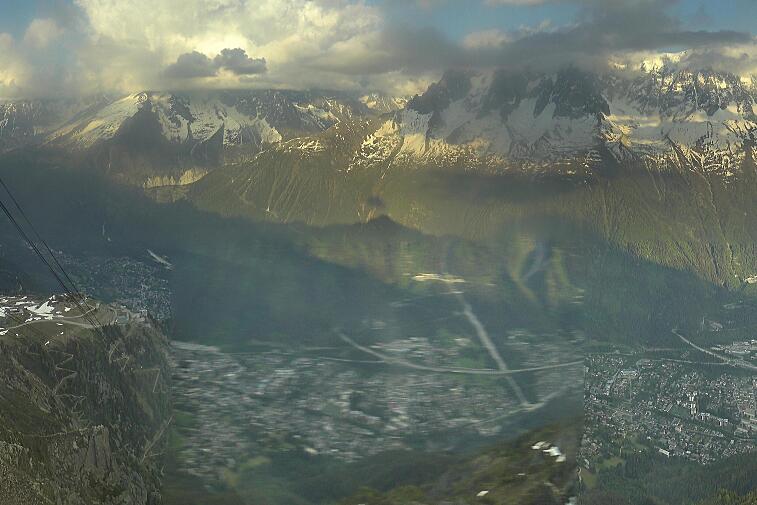 Awesome webcam view of the Chamonix valley from the top of the Brevent (2525 metres).  You can see the whole of Chamonix town, the Brevent ski area, and the Mont Blanc range.