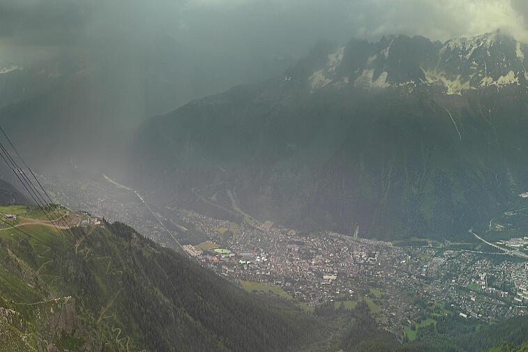 Awesome webcam view of the Chamonix valley from the top of the Brevent (2525 metres).  You can see the whole of Chamonix town, the Brevent ski area, and the Mont Blanc range.