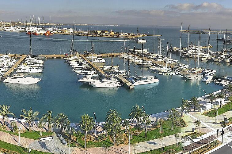 Webcam view of Palma de Mallorca marina, which caters to boats of all shapes and sizes. The cathedral La Seu can be seen in the distance. In the foreground is the Avinguda de Gabriel Roca.