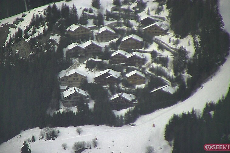 A picture-postcard webcam view of the best Méribel can offer: chocolate-box chalets, tree-line, and easily-accessible pistes