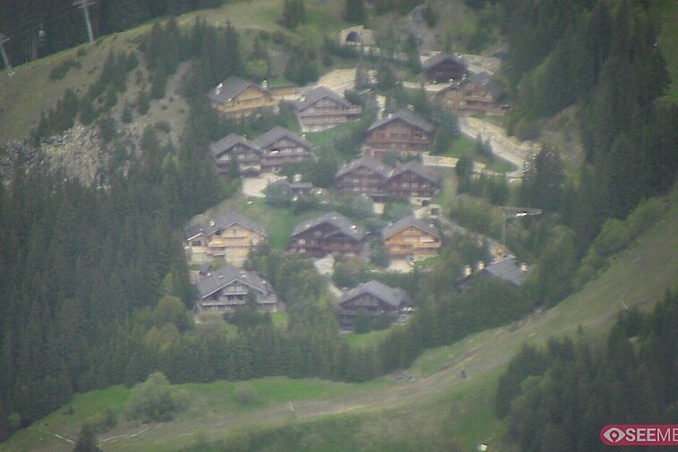 A picture-postcard webcam view of the best Méribel can offer: chocolate-box chalets, tree-line, and easily-accessible pistes