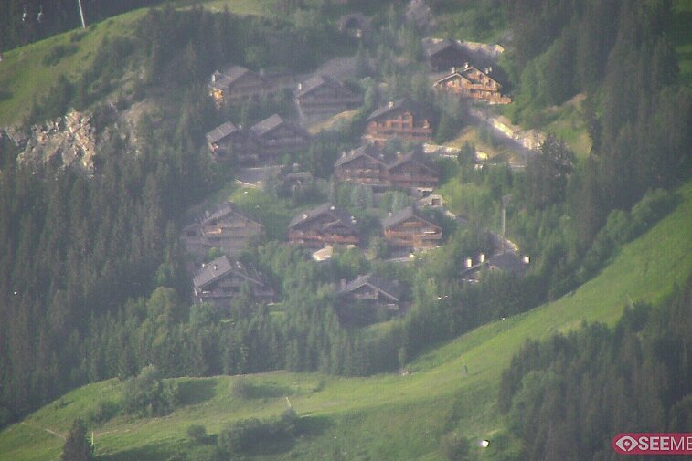 A picture-postcard webcam view of the best Méribel can offer: chocolate-box chalets, tree-line, and easily-accessible pistes