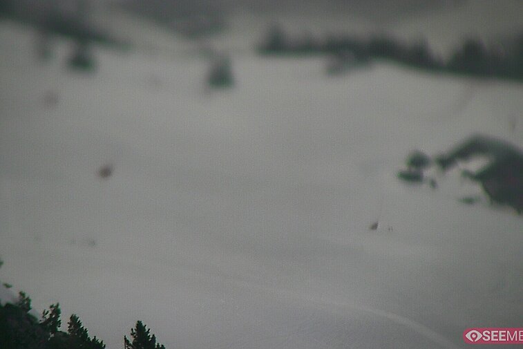 Webcam view from the very top of Tougnette bubble lift looking down upon the Moonpark, one of the Meribel valley's two snowparks