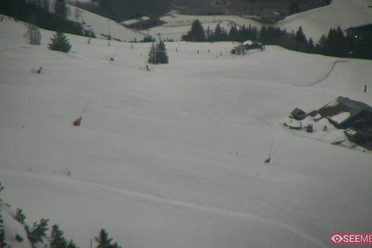 Webcam view from the very top of Tougnette bubble lift looking down upon the Moonpark, one of the Meribel valley's two snowparks