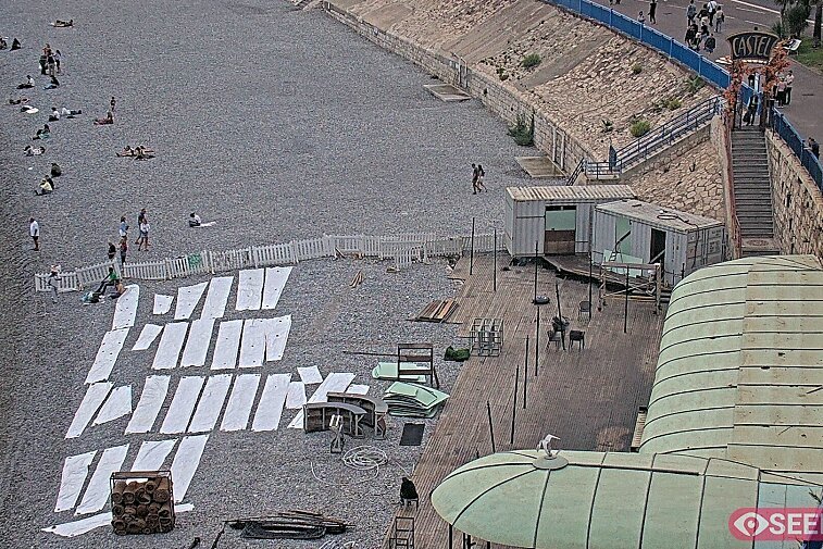 Webcam view of the Castel beach and club on the eastern-most side of the Promenade des Anglais and nestled under the Parc du Chateau, in Nice, France