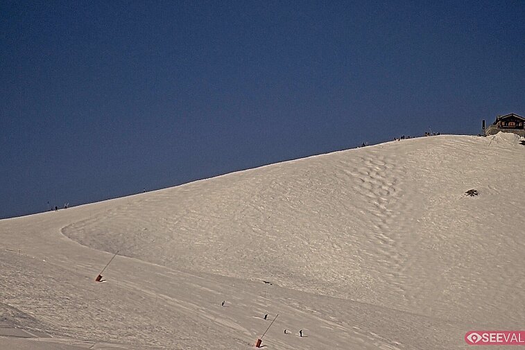 A view of the ski area at the top of La Daille, near the Tommeuses chairlift