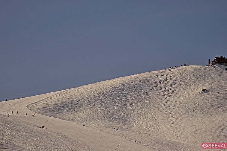 A view of the ski area at the top of La Daille, near the Tommeuses chairlift