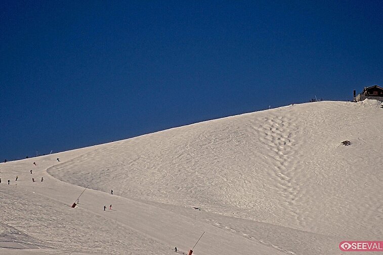 A view of the ski area at the top of La Daille, near the Tommeuses chairlift