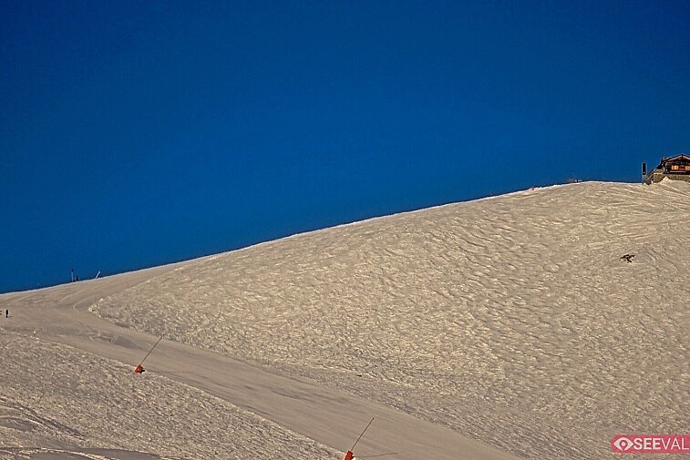A view of the ski area at the top of La Daille, near the Tommeuses chairlift