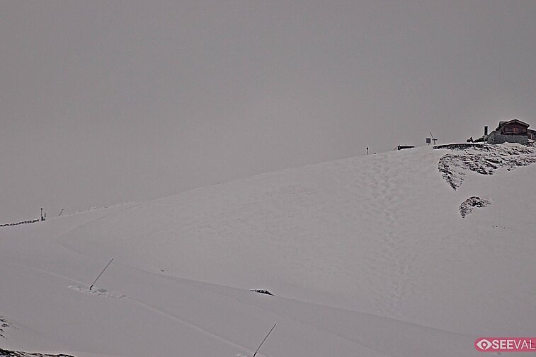 A view of the ski area at the top of La Daille, near the Tommeuses chairlift
