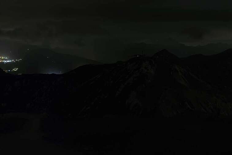 Webcam view from La Grande Rochette, the top of the main bowl in the La Plagne ski area, at 2505 metres