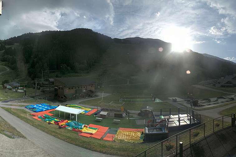 Webcam view of La Chaudanne, the central lift station for Meribel, with Meribel just visible in the background