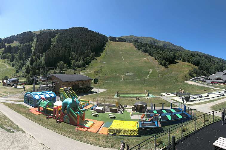 Webcam view of La Chaudanne, the central lift station for Meribel, with Meribel just visible in the background