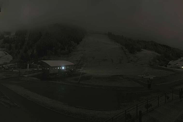 Webcam view of La Chaudanne, the central lift station for Meribel, with Meribel just visible in the background